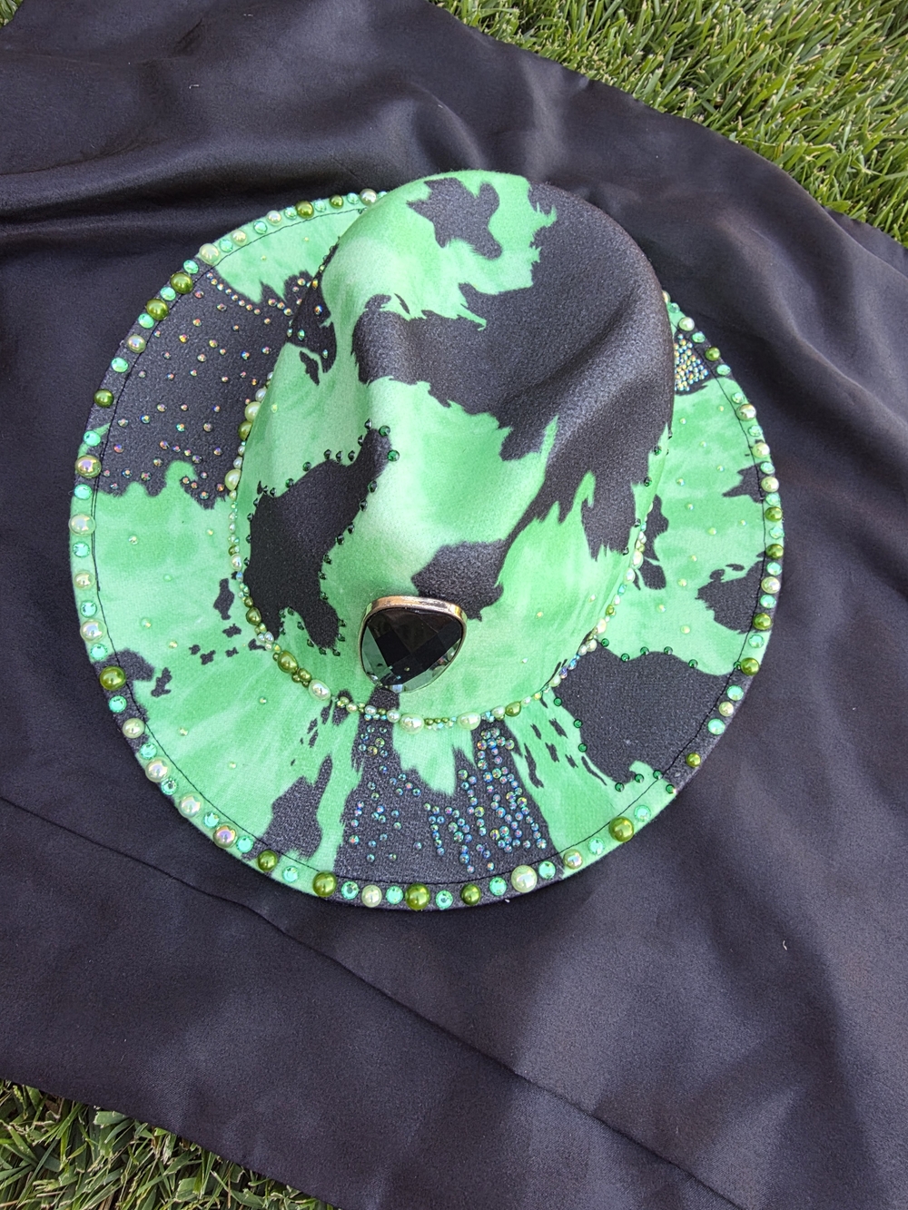 Green and Black Crystal-Embellished Cowboy, Festival, Stagecoach, Custom, Unique